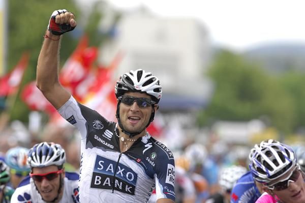 JJ Haedo sprints to the win in stage 2 of the Criterium du Dauphine.