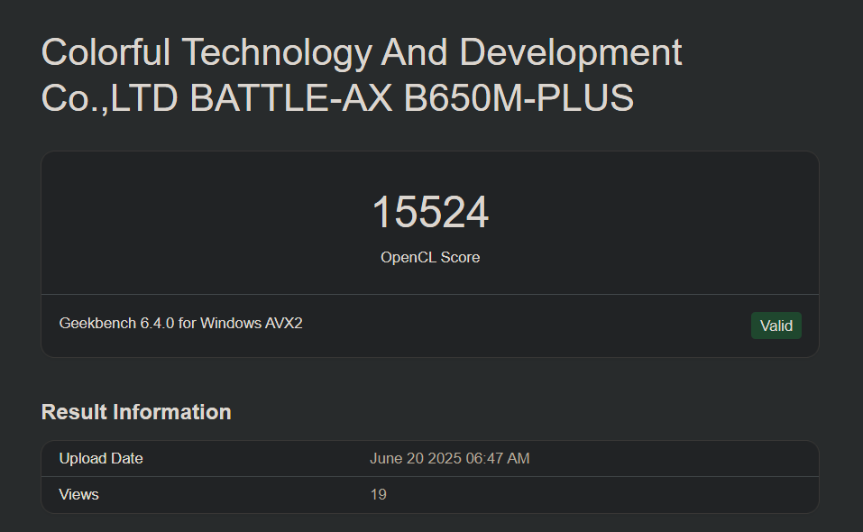 Lisuan G100 OpenCL Benchmark