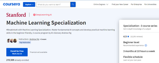 Website screenshot for Machine Learning Specialization by Stanford University