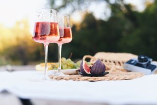 red sparkling wine in glasses