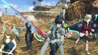 Xenoblade Chronicles 3 main characters running into battle with weapons drawn.