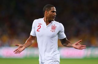 Glen Johnson of England reacts during the UEFA EURO 2012 quarter final match between England and Italy at The Olympic Stadium on June 24, 2012 in Kiev, Ukraine. (Photo by Alex Livesey/Getty Images)