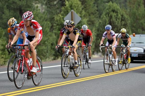 The men's break working together on one of the climbs.
