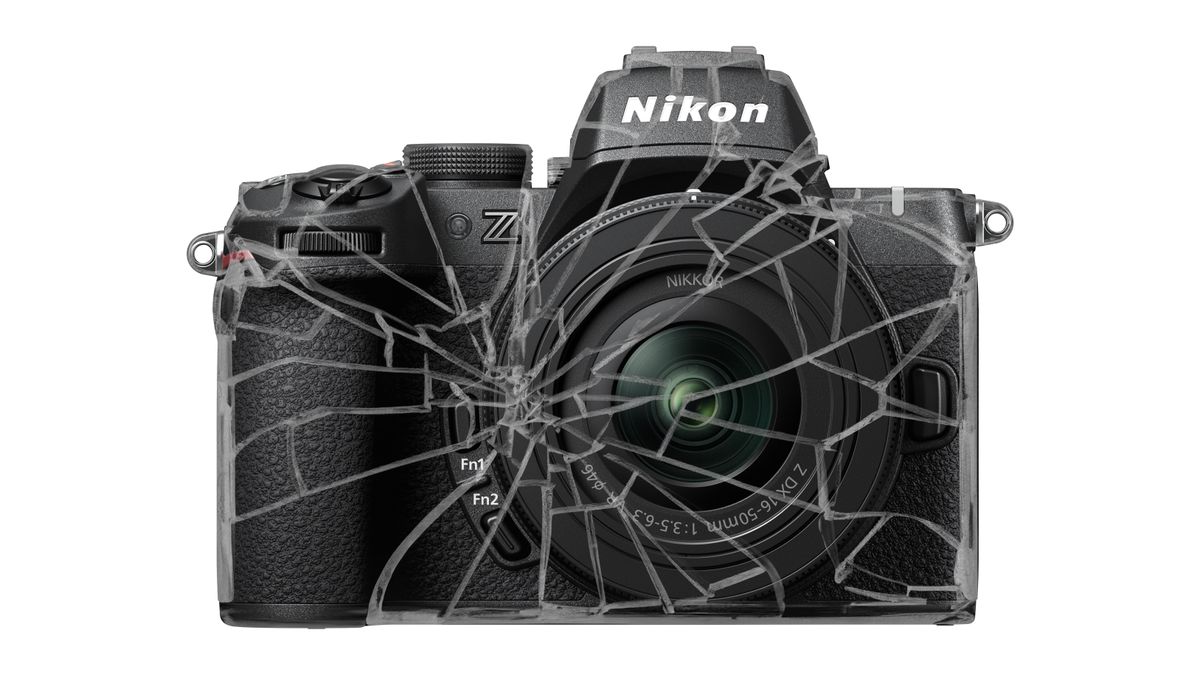 Nikon Z50 II with shattered graphic overlay