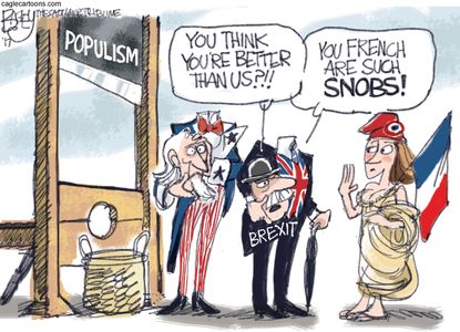Political Cartoon U.S. France America Britain EU Populism Macron