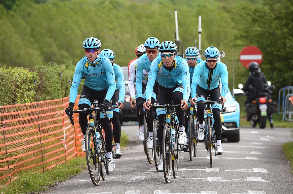 Astana riders in formation during their Liege recon ride on Friday
