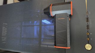 Wolfbox MF50 Electric Air Duster on top on a Fractal Design North PC case