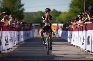 Amity Rockwell was in disbelief as she crossed the line for the win after working her way up through the women's field.