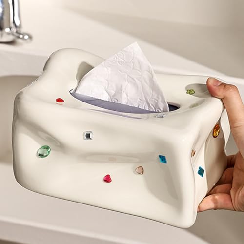 Tyenaza Ceramic Tissue Box, Case Holder Decorative Elegant Facial Tissue Napkin Dispenser Box for Home Office Dinner Room(beige)