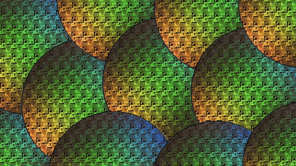 Semiconductor wafers layered on top of one another