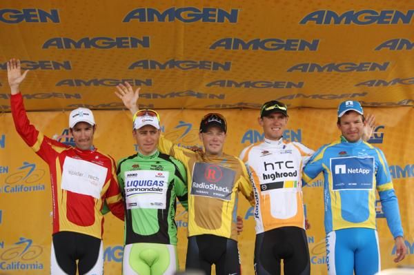 The overall jersey winners: Pat McCarty, Peter Sagan, Chris Horner, Tejay Van Garderen and Jan Barta