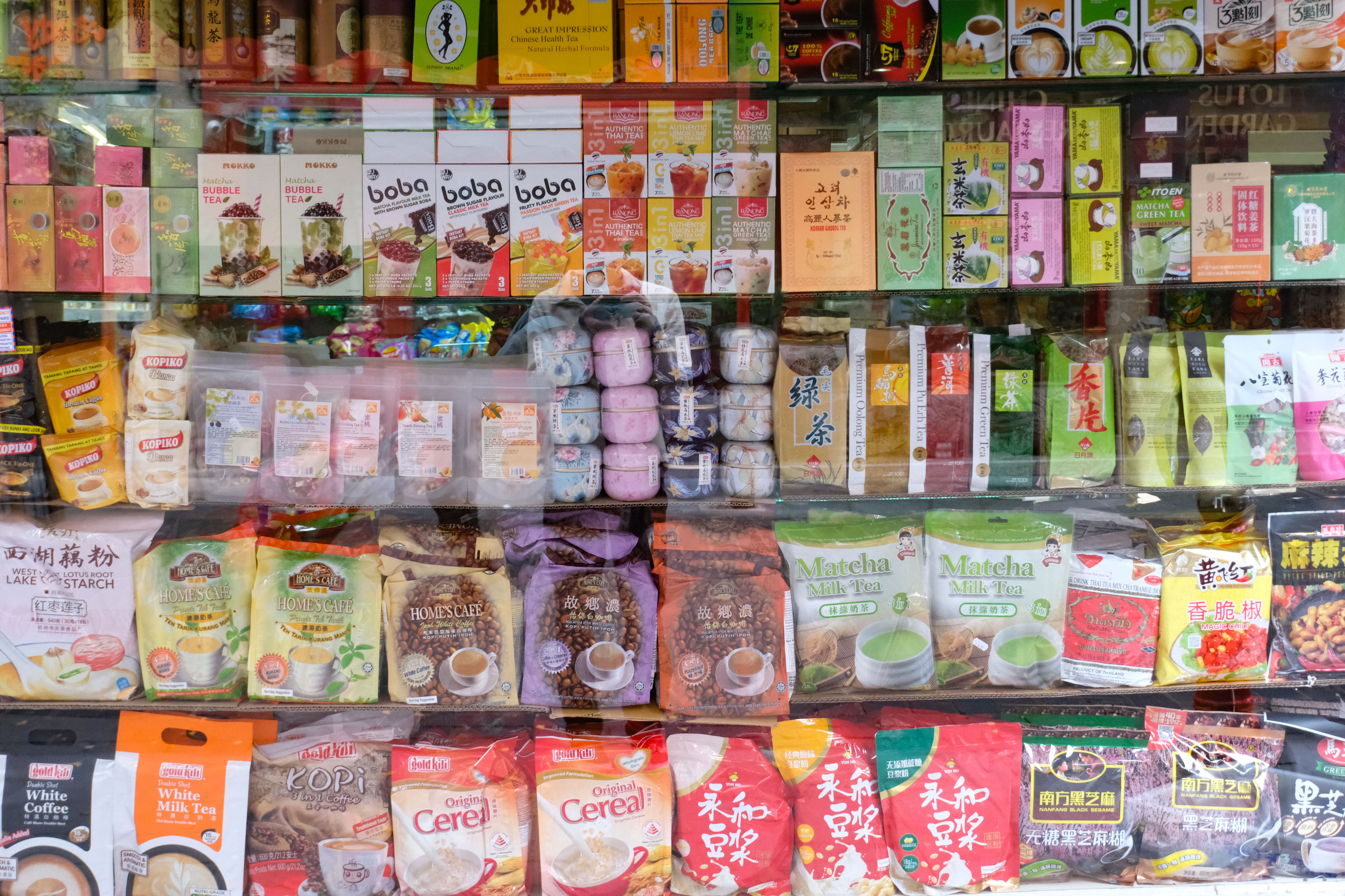 Products lined up on the shelf of a Chinese supermarket