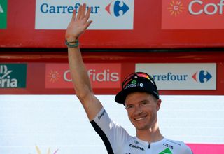 Ben King (Dimension Data) celebrates his first Grand Tour stage win at the Vuelta a Espana