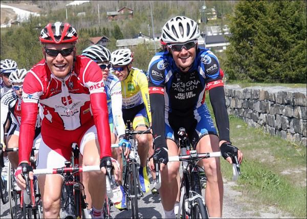 Happy faces in the peloton early in the race.