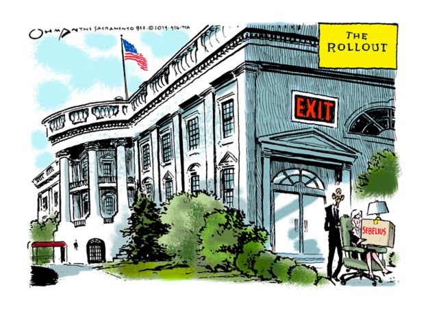 Political cartoon Kathleen Sebelius resigns