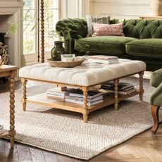 National Trust Upton Washed Oak Large Upholstered Coffee Table With Shelf