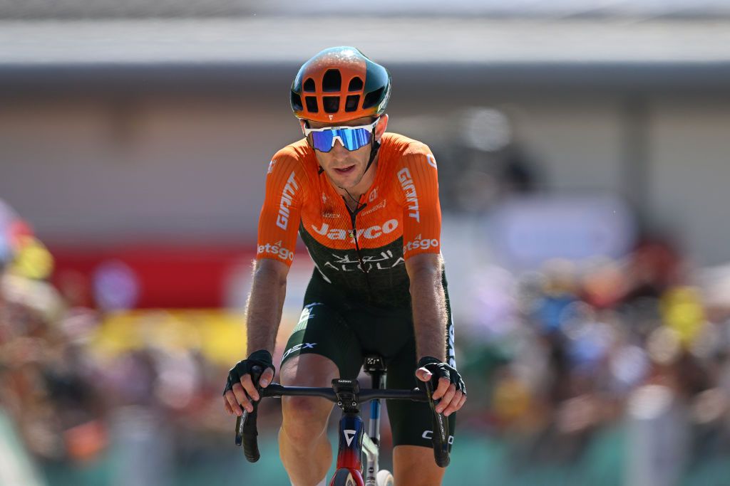 SUPERDEVOLUY LE DEVOLUY FRANCE JULY 17 Simon Yates of The United Kingdom and Team Jayco AlUla crosses the finish line during the 111th Tour de France 2024 Stage 17 a 1778km stage from SaintPaulTroisChateaux to Superdevoluy 1500m UCIWT on July 17 2024 in Superdevoluy Le Devoluy France Photo by Dario BelingheriGetty Images