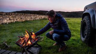 Camp fire in a field in Northumberland