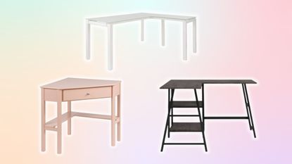 Three corner desks on colorful background