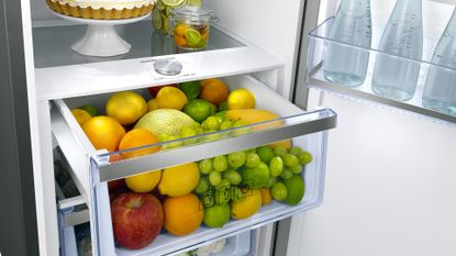 Best fridge 2022, image shows fridge drawer with fruit in