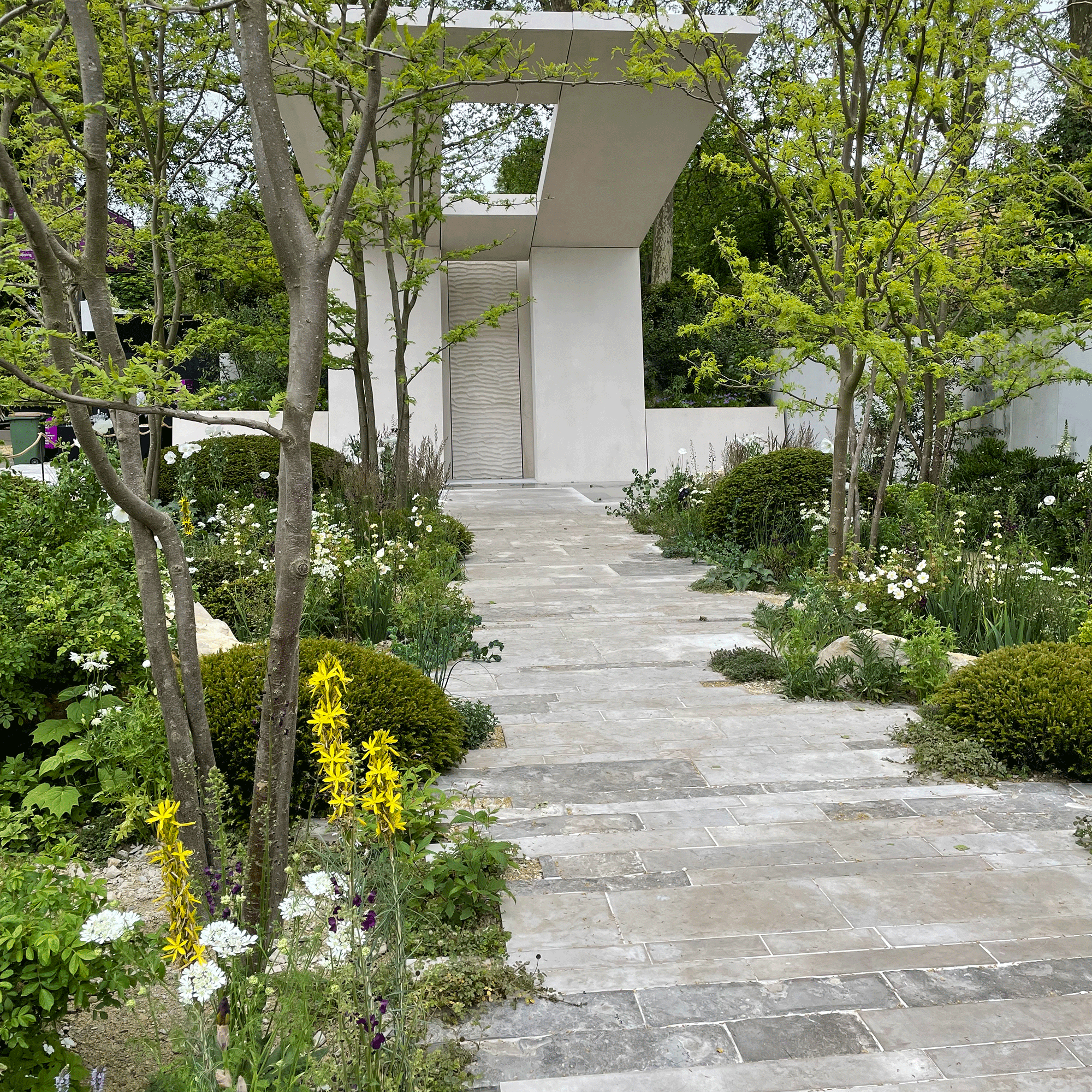 Grey stone path and concrete structure