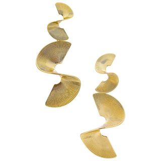 gold long drop spiral earrings