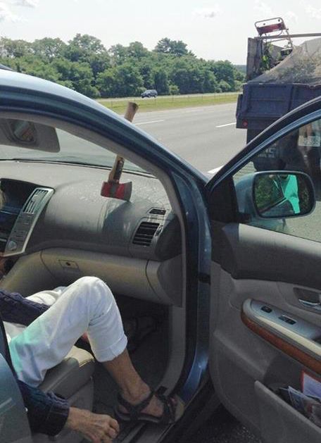 An ax flew into a car&amp;#039;s windshield on the highway and miraculously no one was hurt