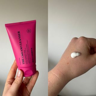 Laura holding and testing Skin Rocks The Cream Cleanser - best cleansers