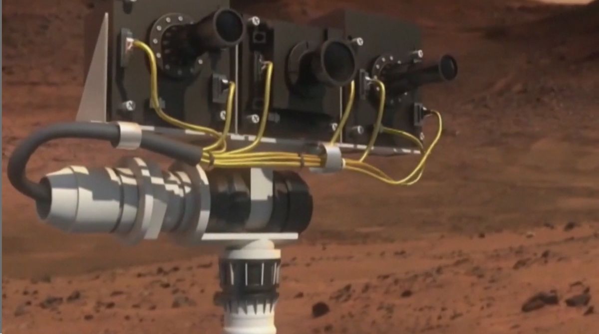 An artist's concept of China's first Mars rover mission, Tianwen-1, at the Red Planet.
