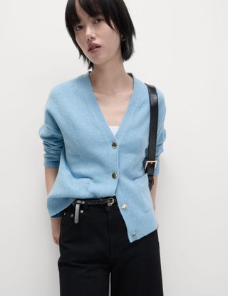 V-Neck Button Front Relaxed Cardigan