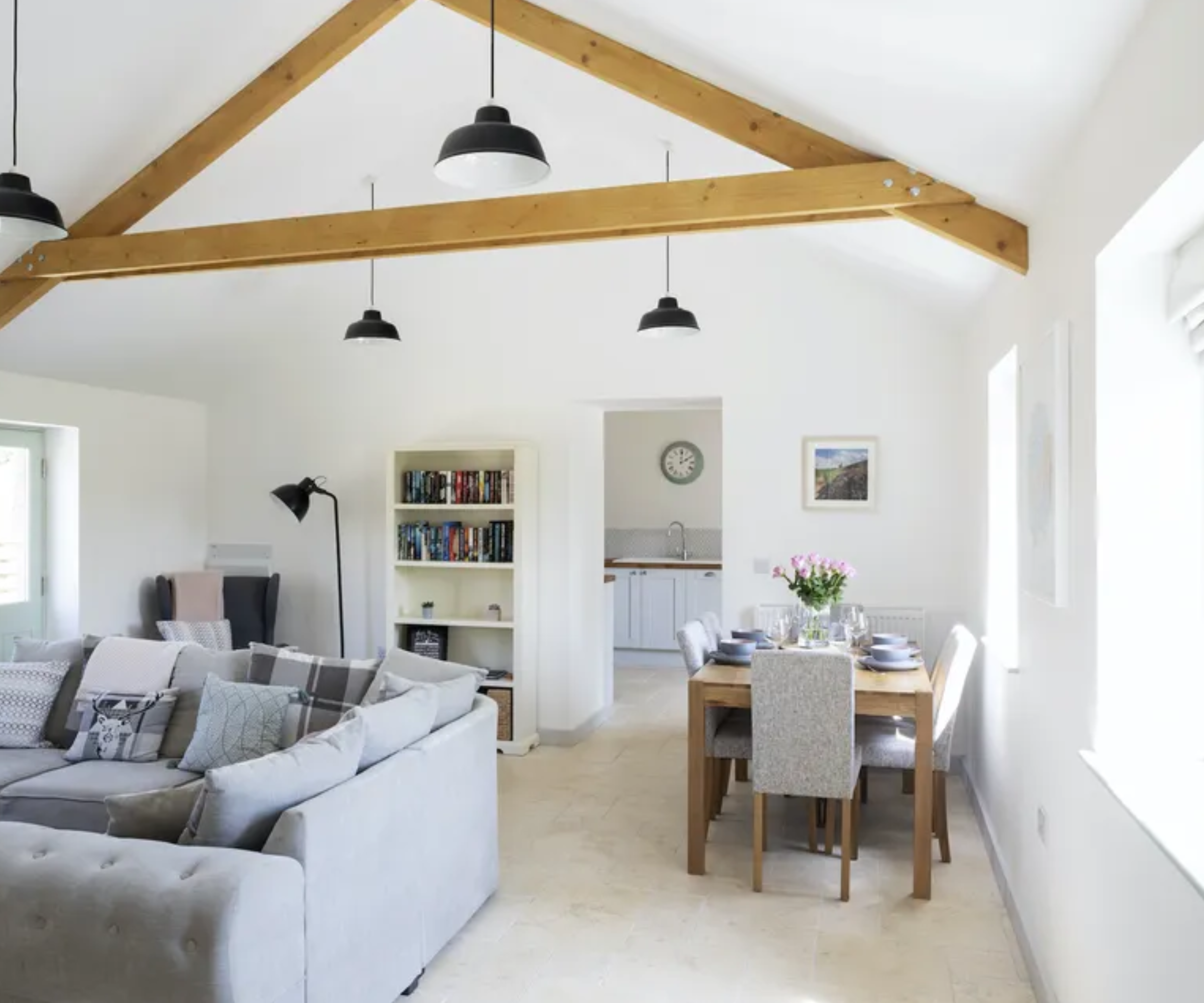 pendant lights in a barn conversion with vaulted ceiling