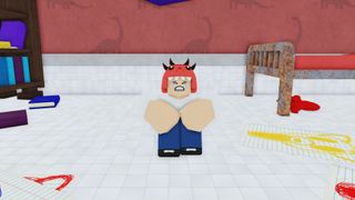 A lost kid sitting in a room crying from 99 Nights in the Forest. 