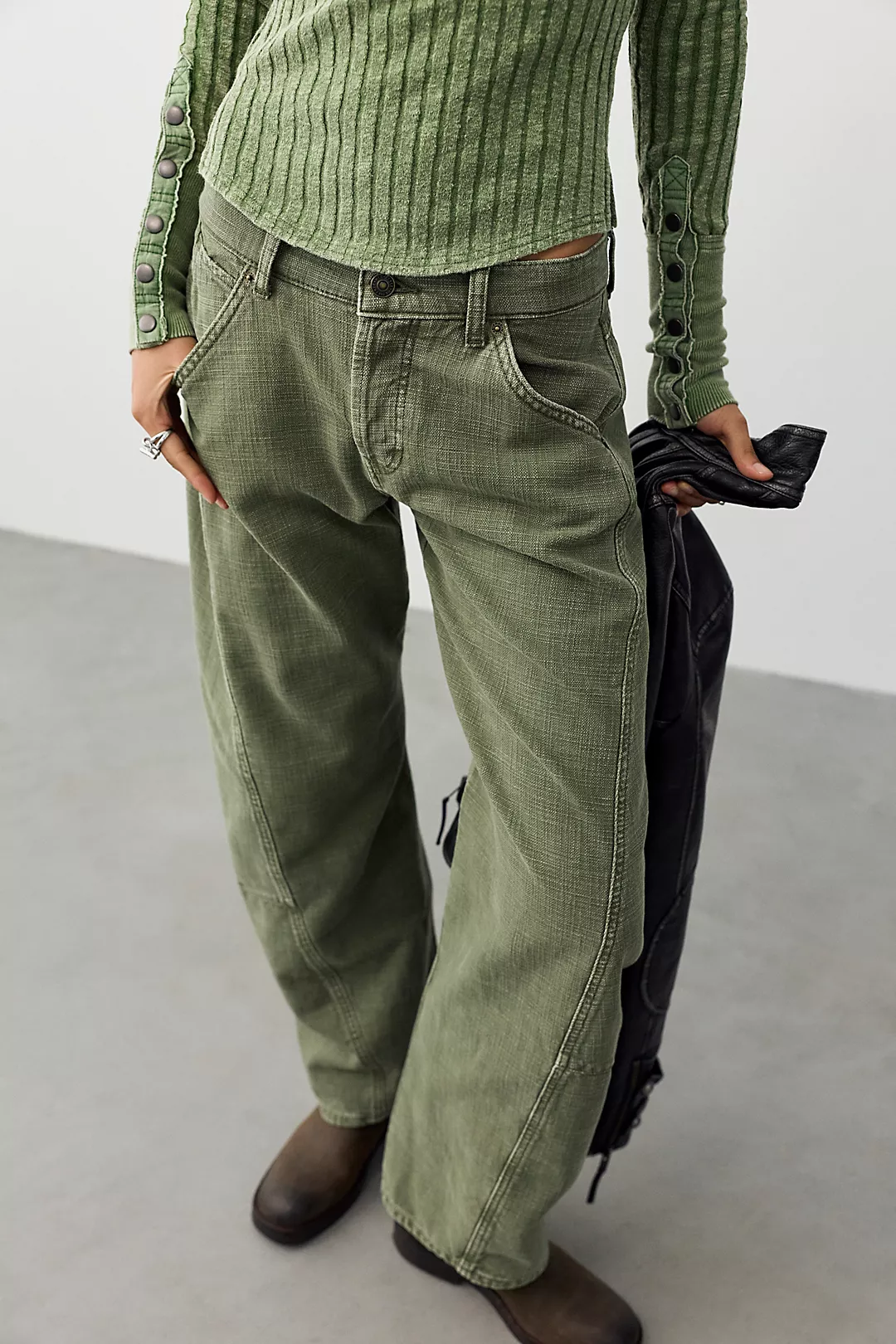 Free People, We the Free Highland Low-Rise Twisted Bowed Jeans