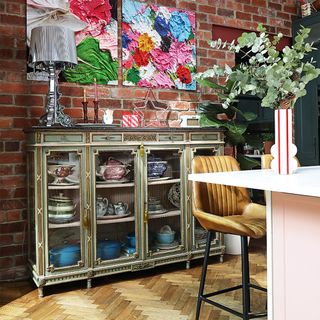 kitchen diner with island and display cabinet