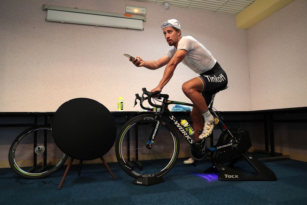 'It's for you.' Peter Sagan trains in his hotel, in Coutances two days before the start of the Tour