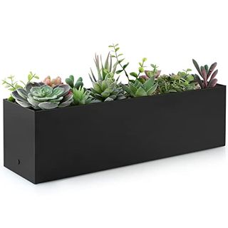 Sanbege 17" Large Stainless Steel Planter Box With Drain Holes and Water Reservoir, Rectangle Succulent Trough Planter Pot for Indoor Outdoor Windowsill, Table Decor (black)