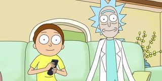 Rick and Morty watching interdimensional cable on Rick and Morty