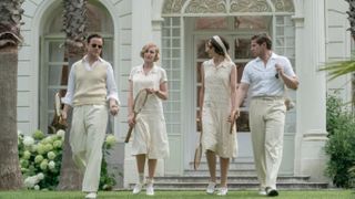 The cast of Downton Abbey: A New Era in tennis outfits