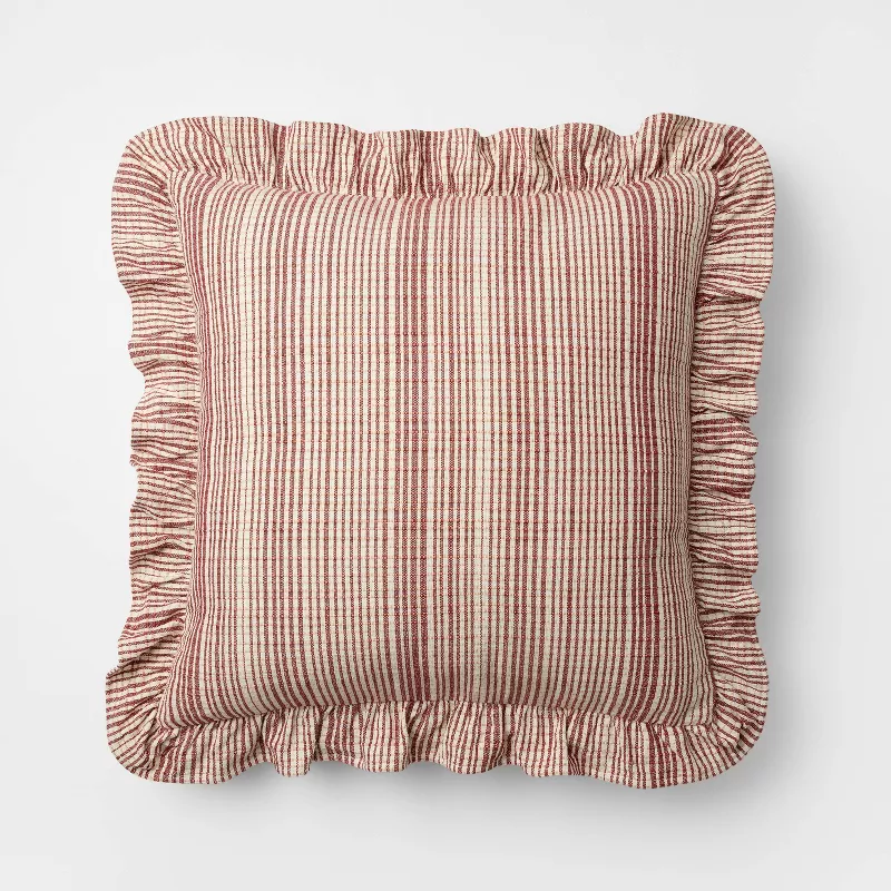 24&quot;x24&quot; Uneven Plaid With Ruffle Pillow Burgundy/cream - Threshold&amp;trade; Designed With Studio Mcgee