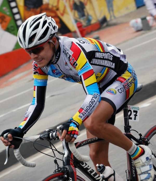 Diego Calderon suffers near the end of the stage.