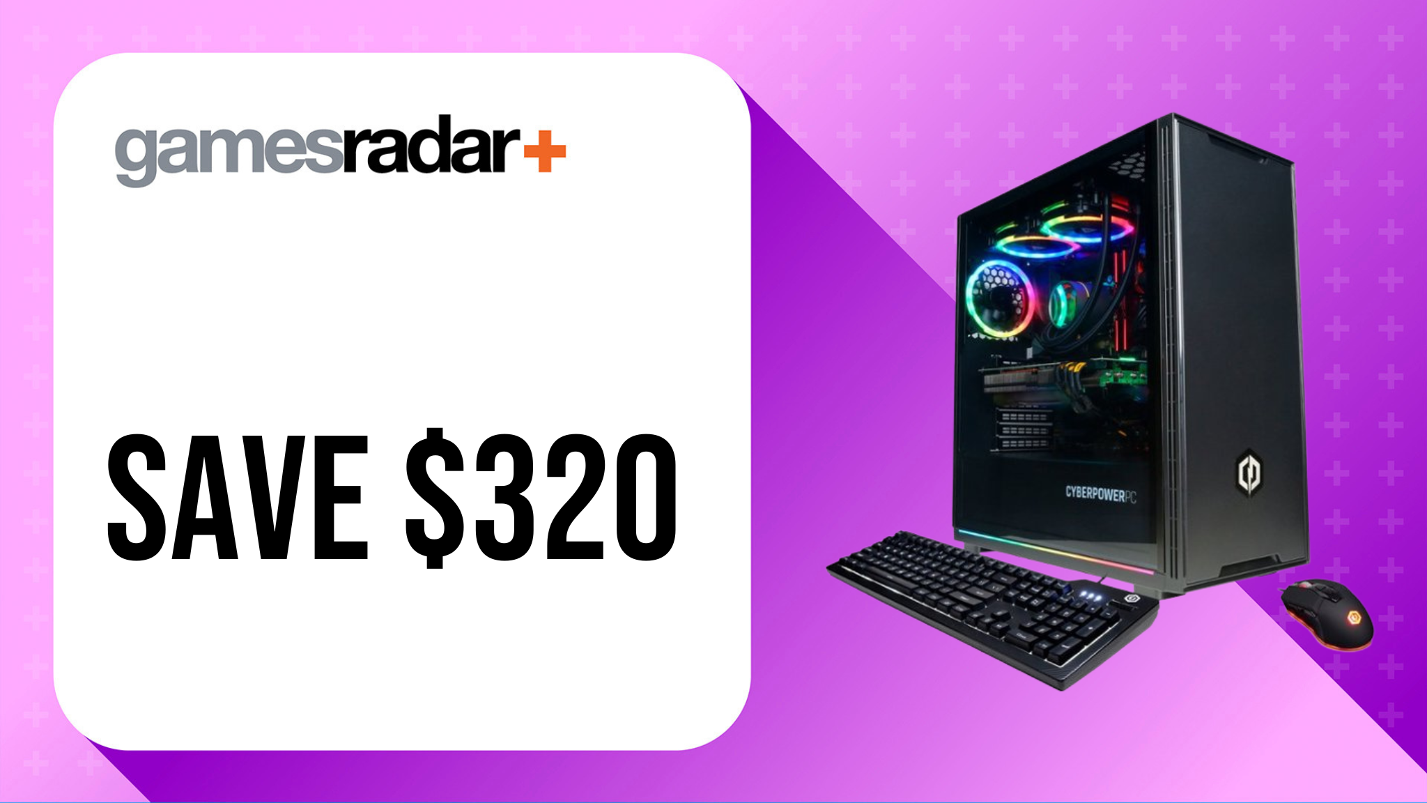 CyberPowerPC Gamer Supreme deal with $320 saving stamp and purple background