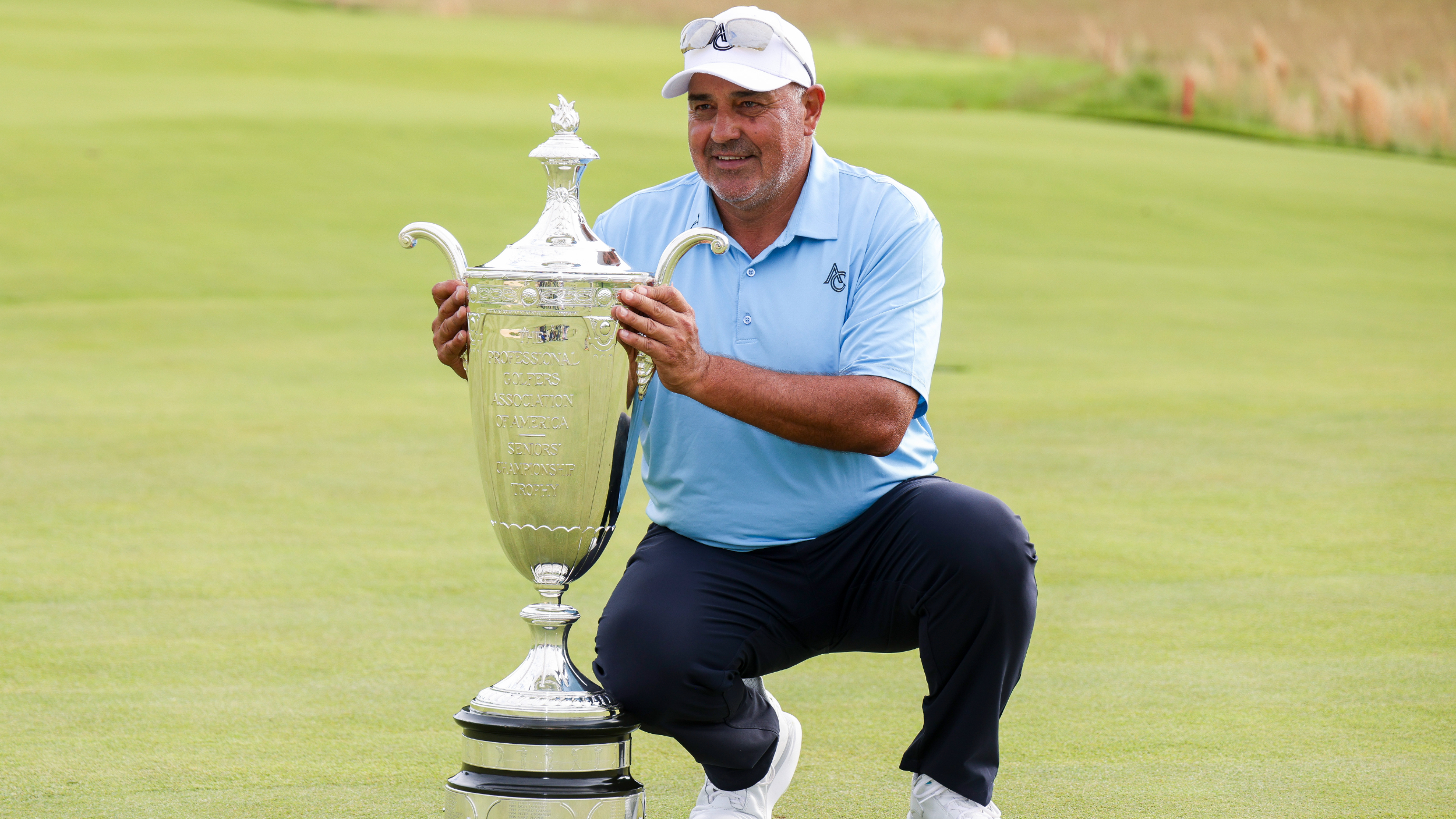 Angel Cabrera with the Senior PGA Championship trophy