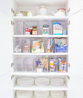Shelves with organizers and food supplies