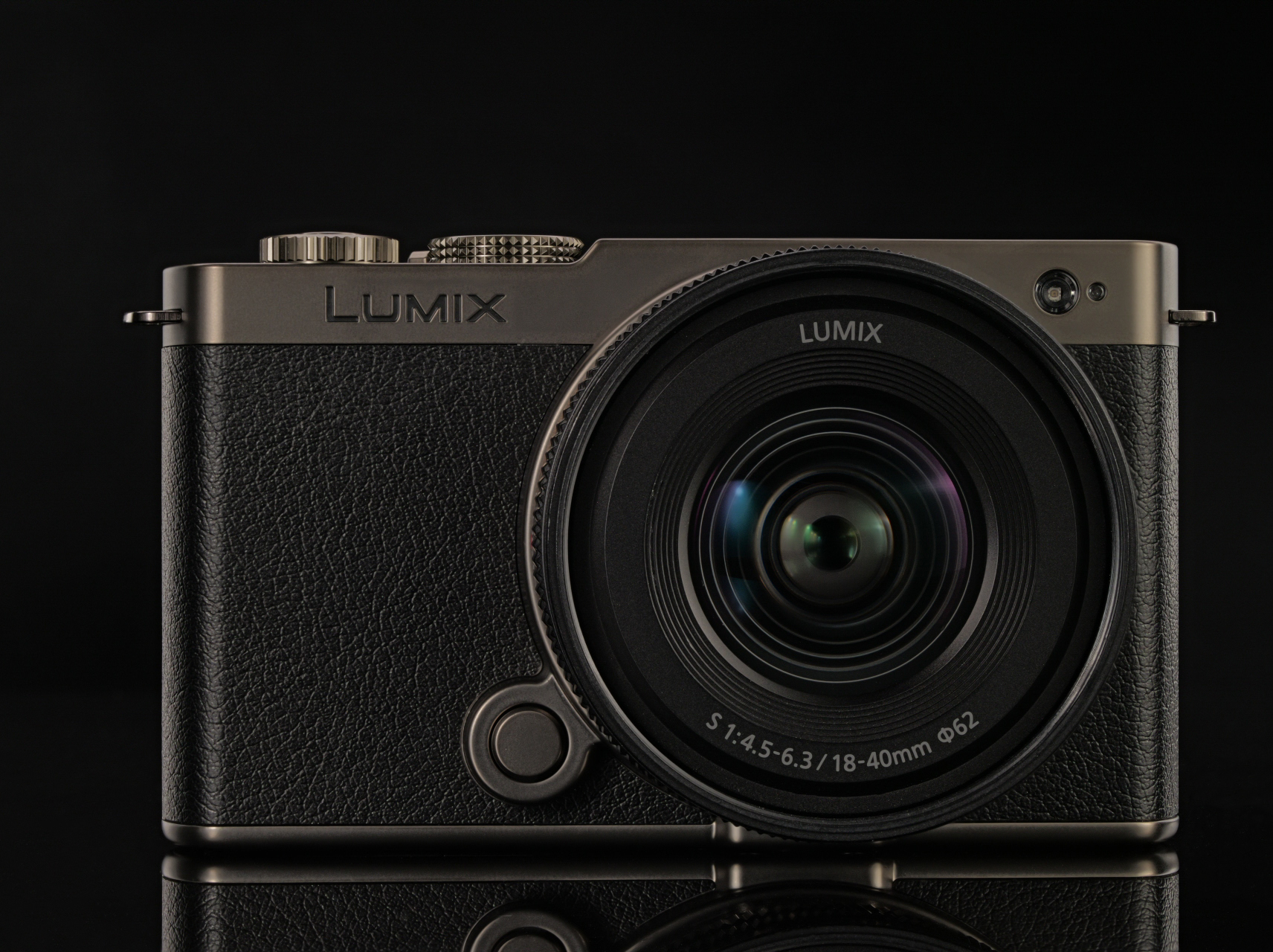 The Panasonic Lumix S9 Titanium Black camera on a black surface