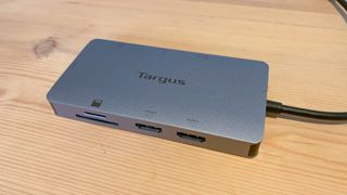 Targus USB-C Dual HDMI 4K Docking Station on a wooden surface