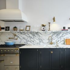 marble and dark painted shaker kitchen 