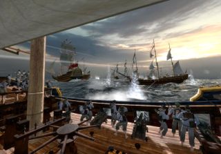 A naval battle between sail ships in Empire: Total War