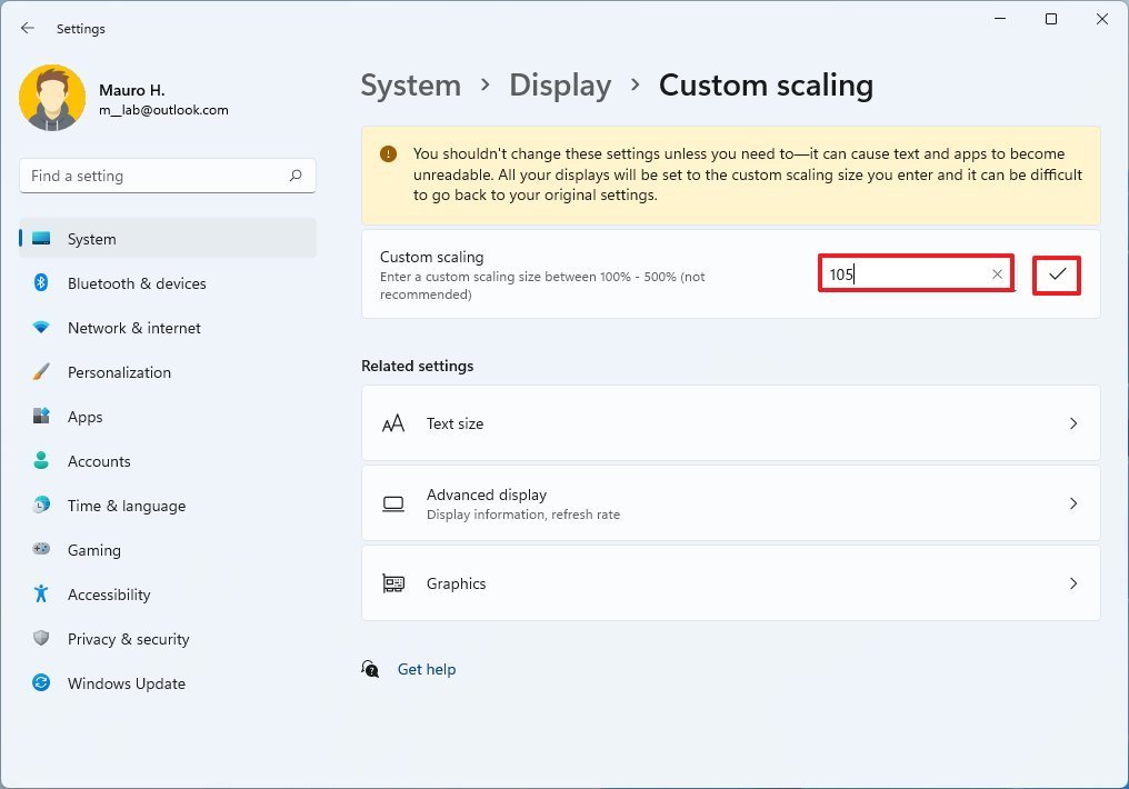 Custom display scale settings