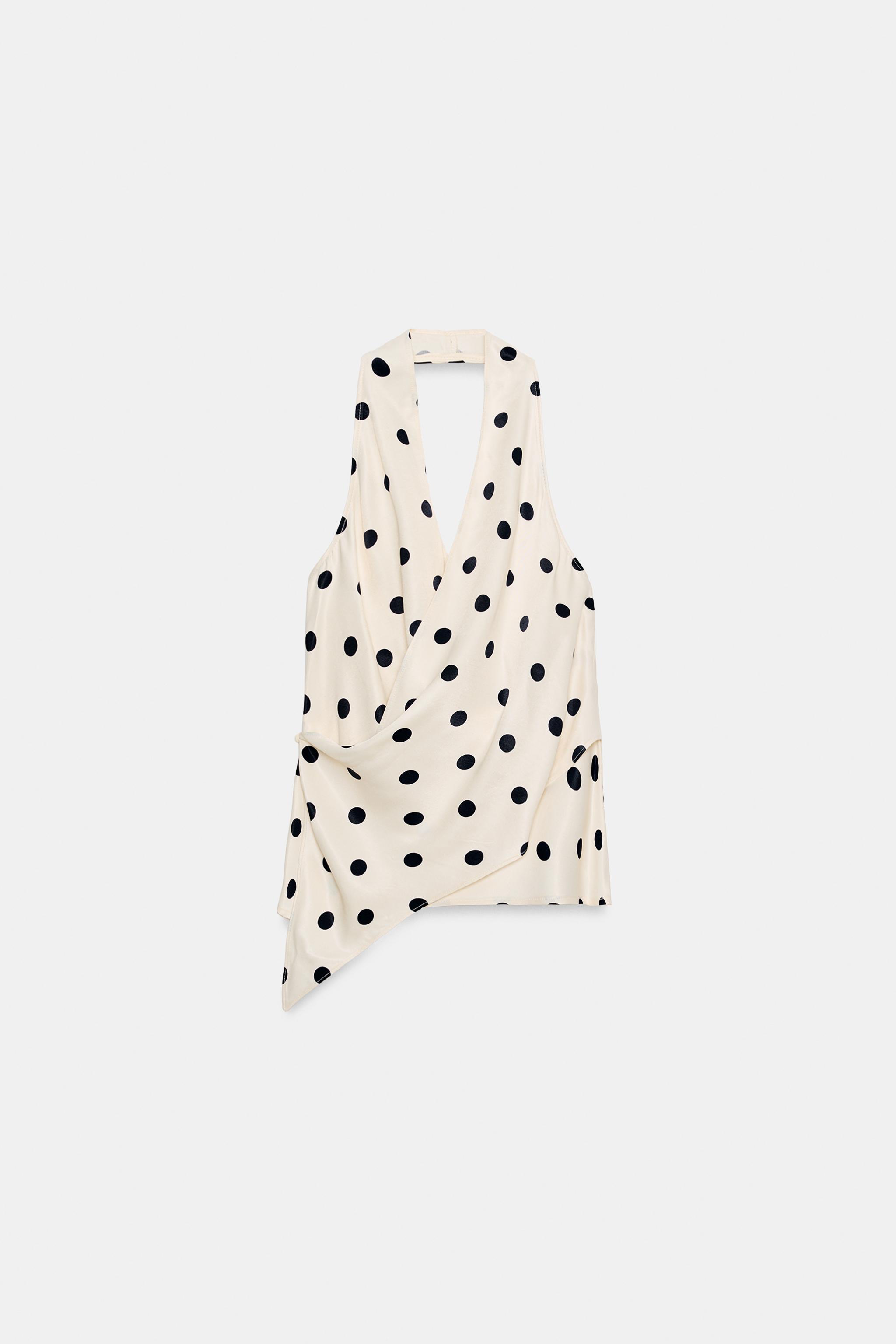 Satin Halter Neck Polka Dot Top