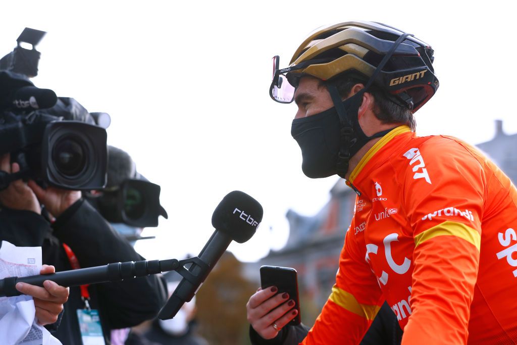 CCC Team’s Greg Van Avermaet talks to the press ahead of the 2020 Liège-Bastogne-Liège